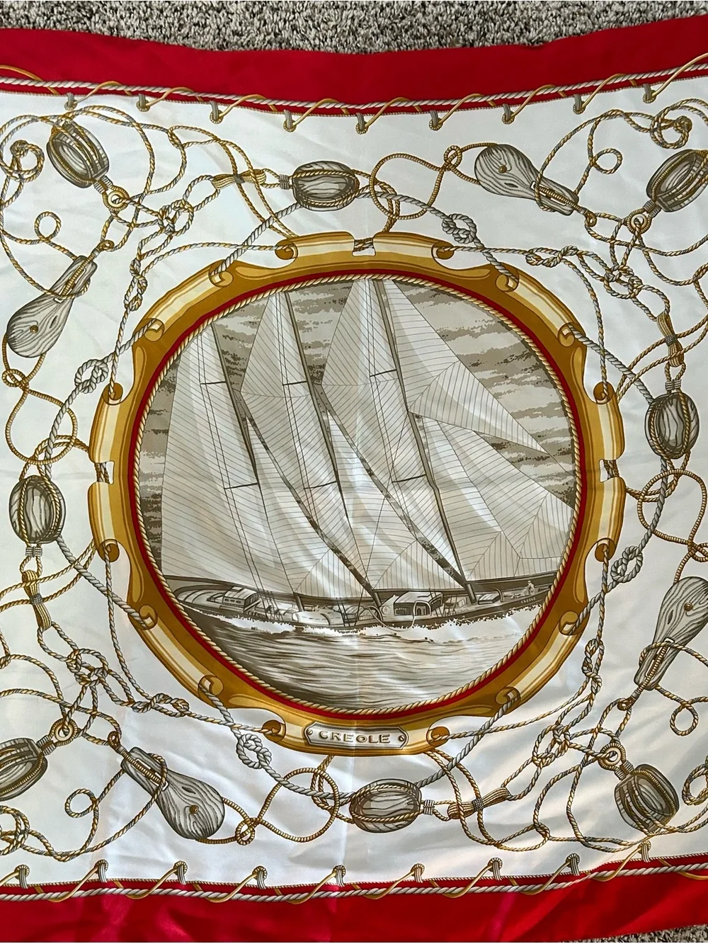 100% Silk Elegant Nautical Scarf in Red and Gold